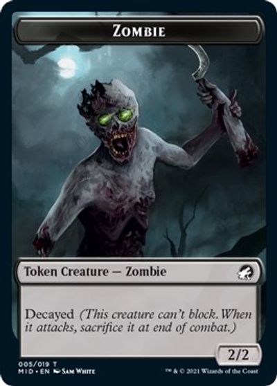 Zombie    Zombie Double-Sided Token (005 MIC 005 MID) [Innistrad: Midnight Hunt Commander Tokens] on Sale