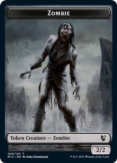 Zombie    Zombie Double-Sided Token (005 MIC 005 MID) [Innistrad: Midnight Hunt Commander Tokens] on Sale